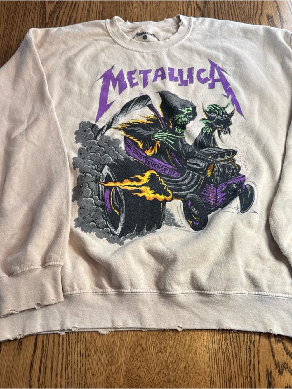 Metallica Graphic Crewneck Sweatshirt - White with Purple & Green Print Large